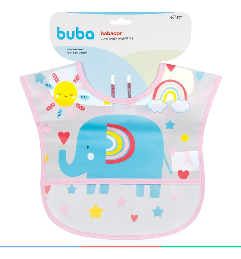 Babador Impermeável Velcro Pega Migalhas Elefantinho Rosa
