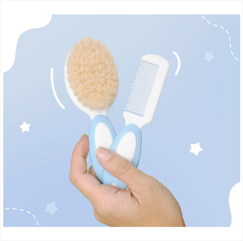 Kit Escova e Pente de Cabelo Para Bebê Cerdas Naturais Pimpolho